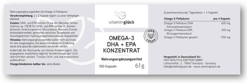 Vitaminglück Omega-3 Algenöl vegan EPA & DHA Etikett