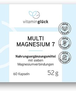 Vitaminglück Magnesium-7, Multimagnesium, Magnesiumcitrat, Magnesiumgluconat Etikett